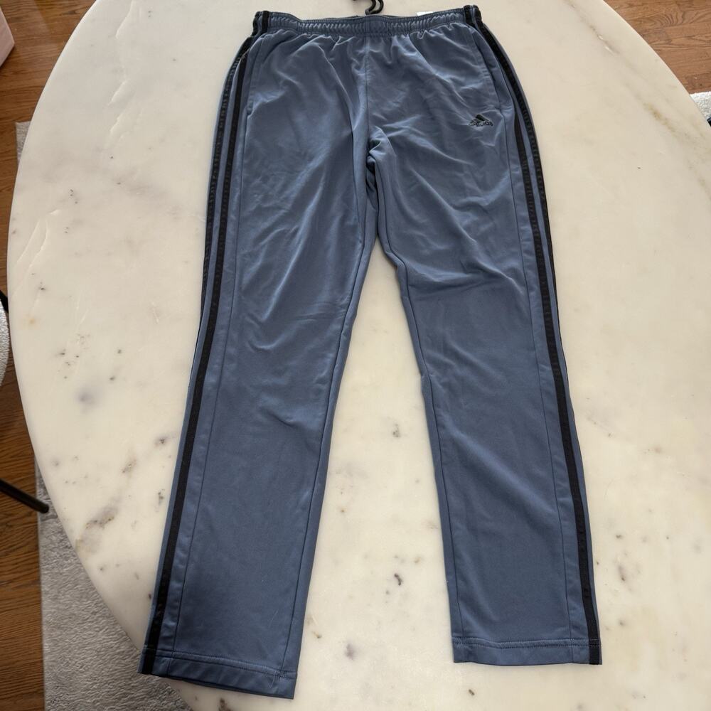 adidas Men’s L Gray Track Pants Regular Fit Blended Elastic Waist Pockets